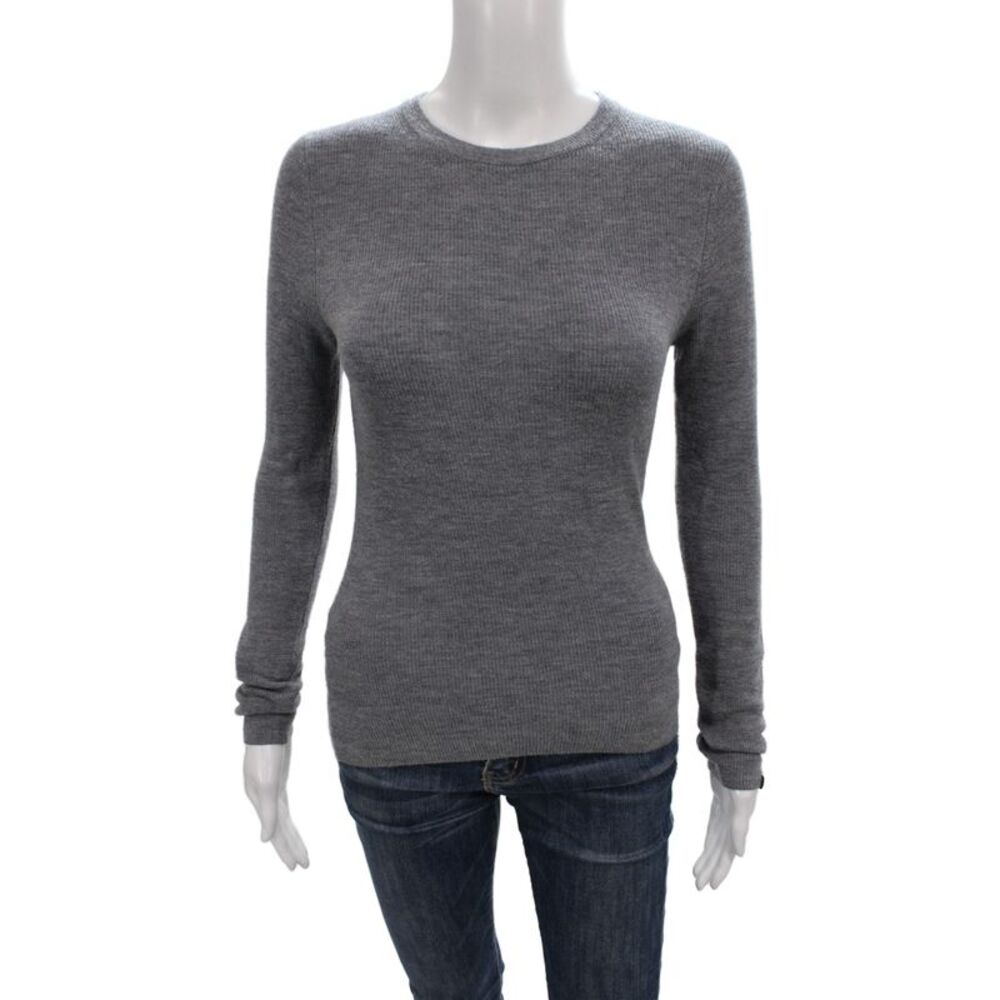 OGD Women Pullover Sweater Gray Merino Wool Long Sleeve Crew Neck Size S